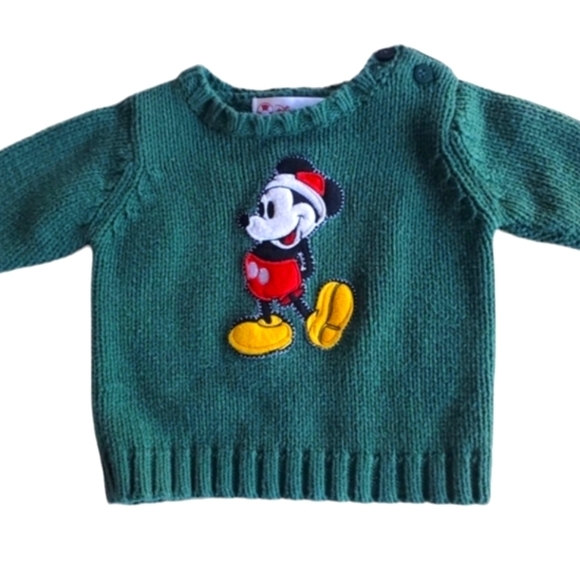 The Disney Store Knit Sweater Mickey Mouse Green Holiday Baby Boys 3-6 Month - Picture 1 of 5